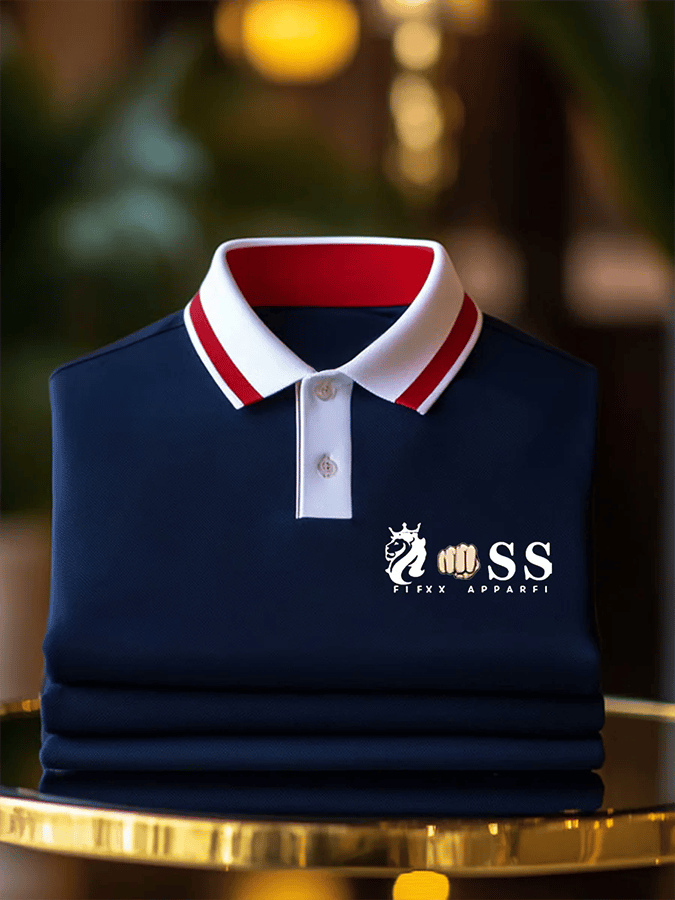 Men's Retro Letter Design Printed Casual Short Sleeve Polo Shirt