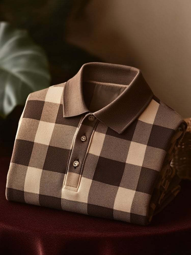 Men's Classic Business Striped Polyester Polo Shirt Loose Fit