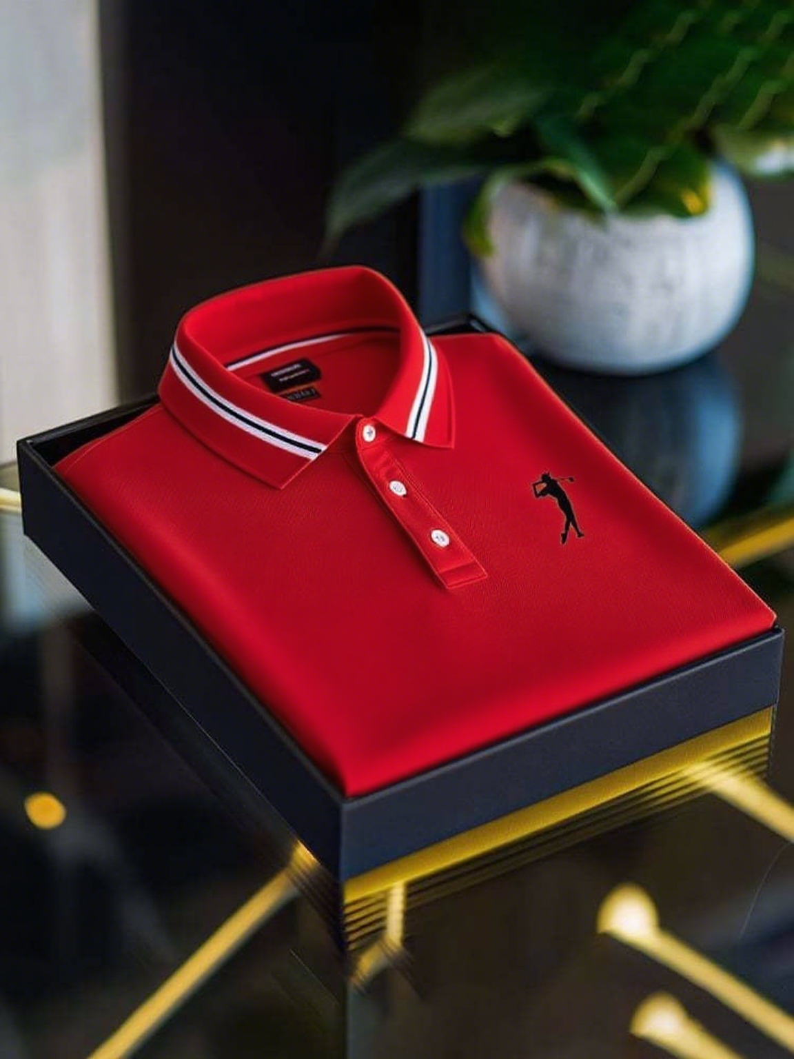 Men's Business Casual Short Sleeve Polo Shirt with Mixed Print Design