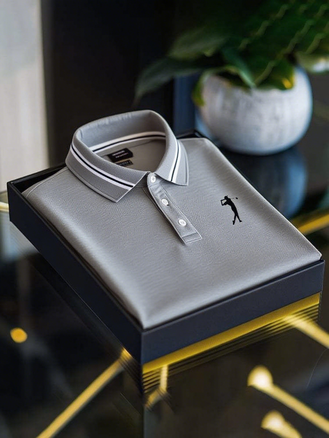 Men's Business Casual Short Sleeve Polo Shirt with Mixed Print Design