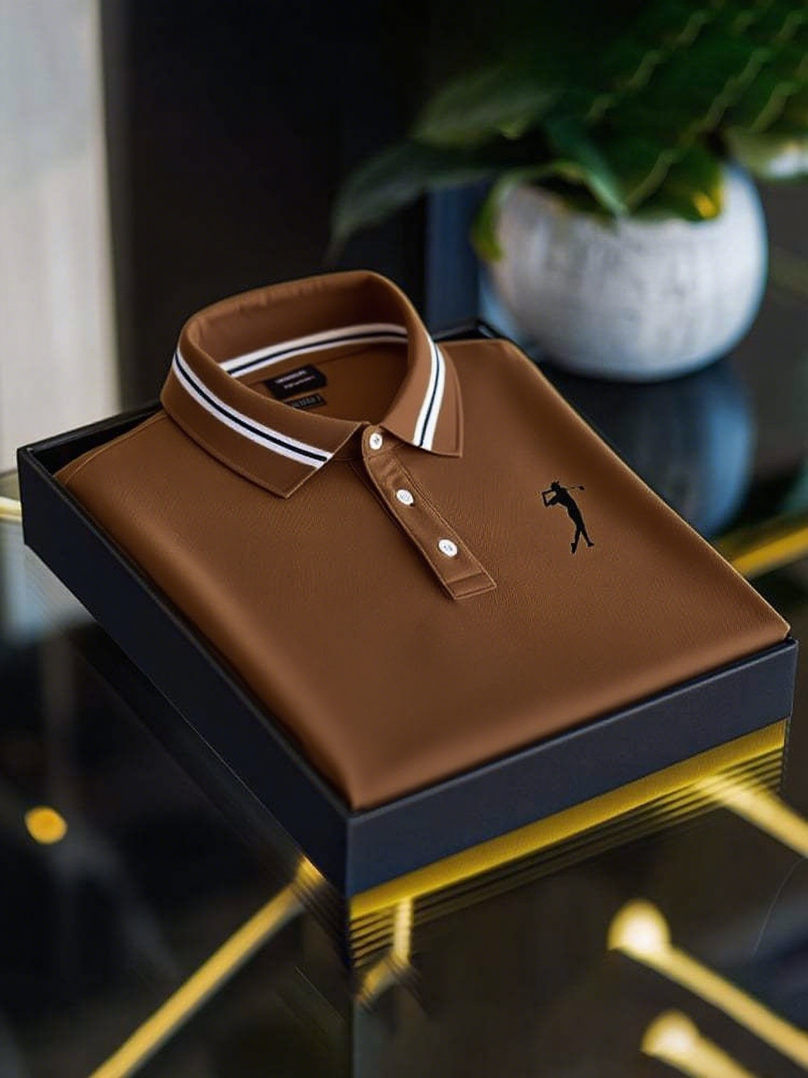 Men's Business Casual Short Sleeve Polo Shirt with Mixed Print Design