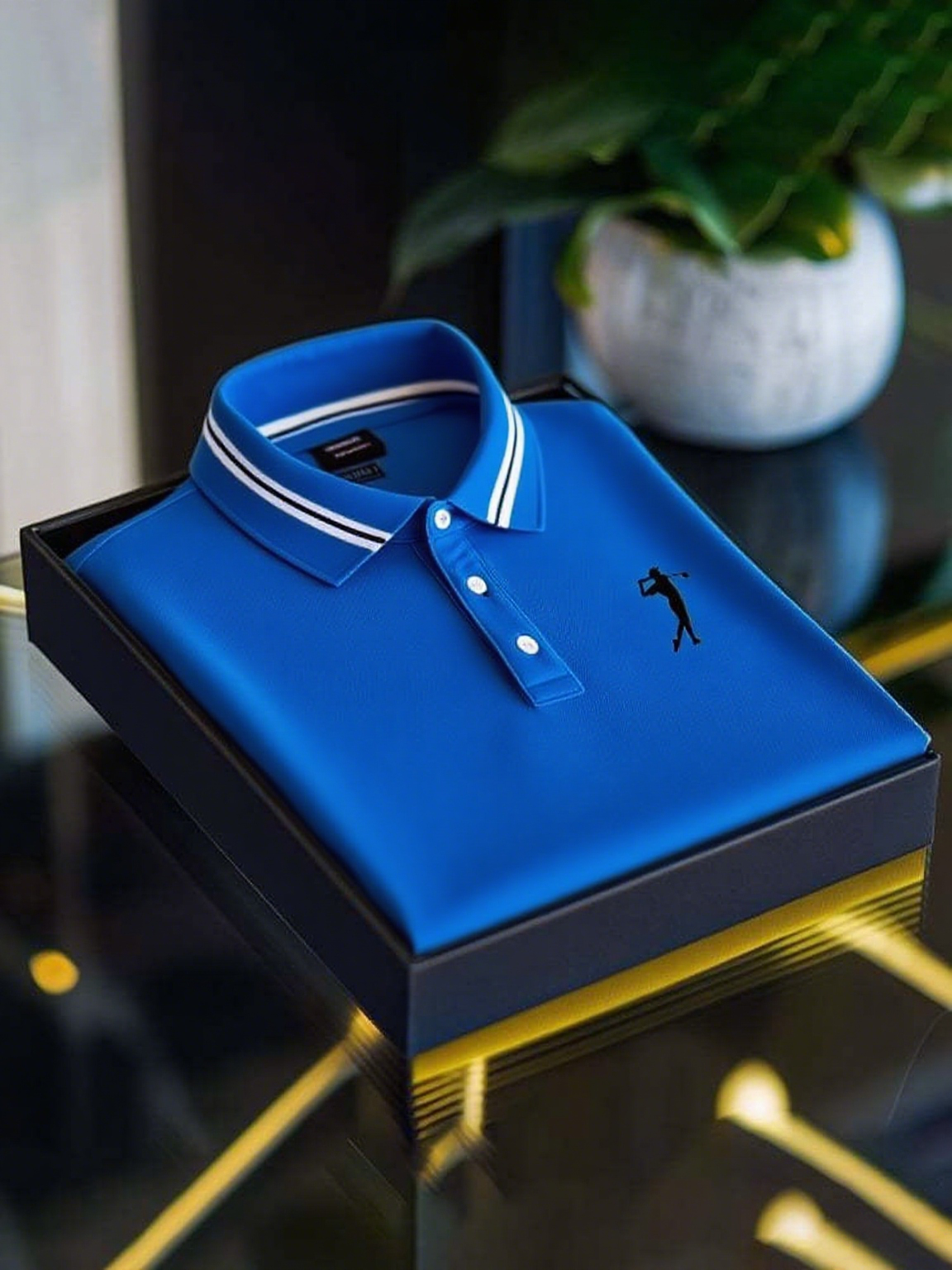 Men's Business Casual Short Sleeve Polo Shirt with Mixed Print Design