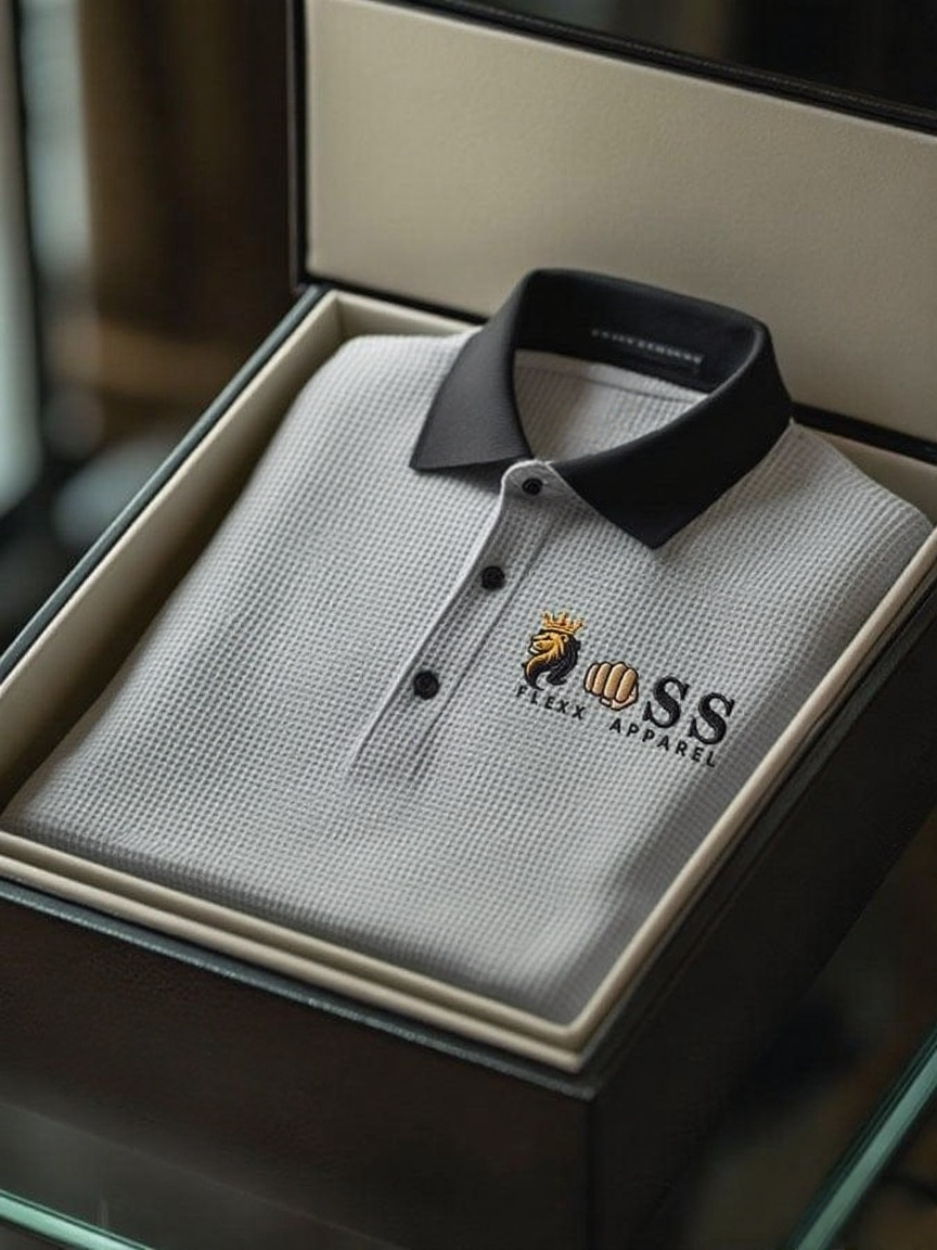 Men's Business Style Letter Printed Waffle Casual Short Sleeve POLO Shirt