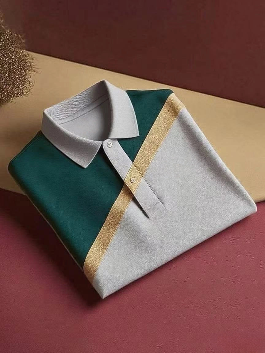 Men's Classic Business Button Short Sleeve Polo Shirt Polyester Loose Fit