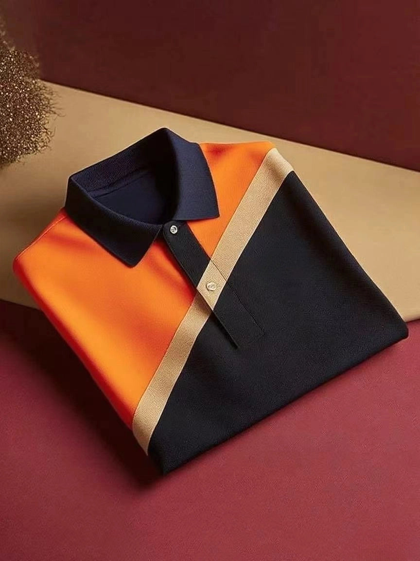 Men's Classic Business Button Short Sleeve Polo Shirt Polyester Loose Fit