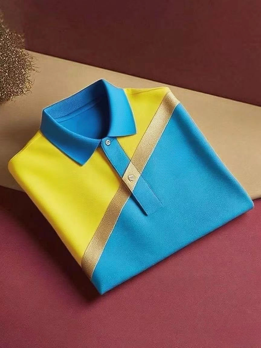 Men's Classic Business Button Short Sleeve Polo Shirt Polyester Loose Fit