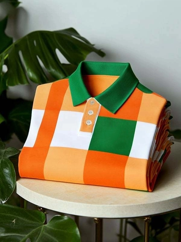 Men's Classic Business Striped Polyester Short Sleeve Polo Shirt