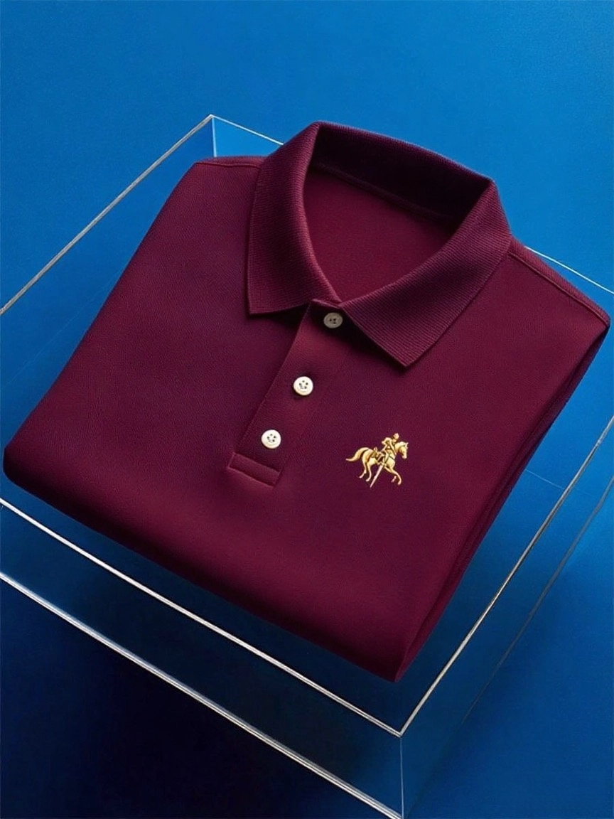 Men's Business Casual Button Short Sleeve Polo Shirt with Mixed Print and Elastic