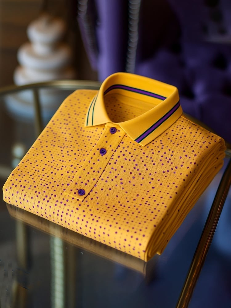 Men's Classic Business Logo Plaid Polyester Short Sleeve Polo Shirt