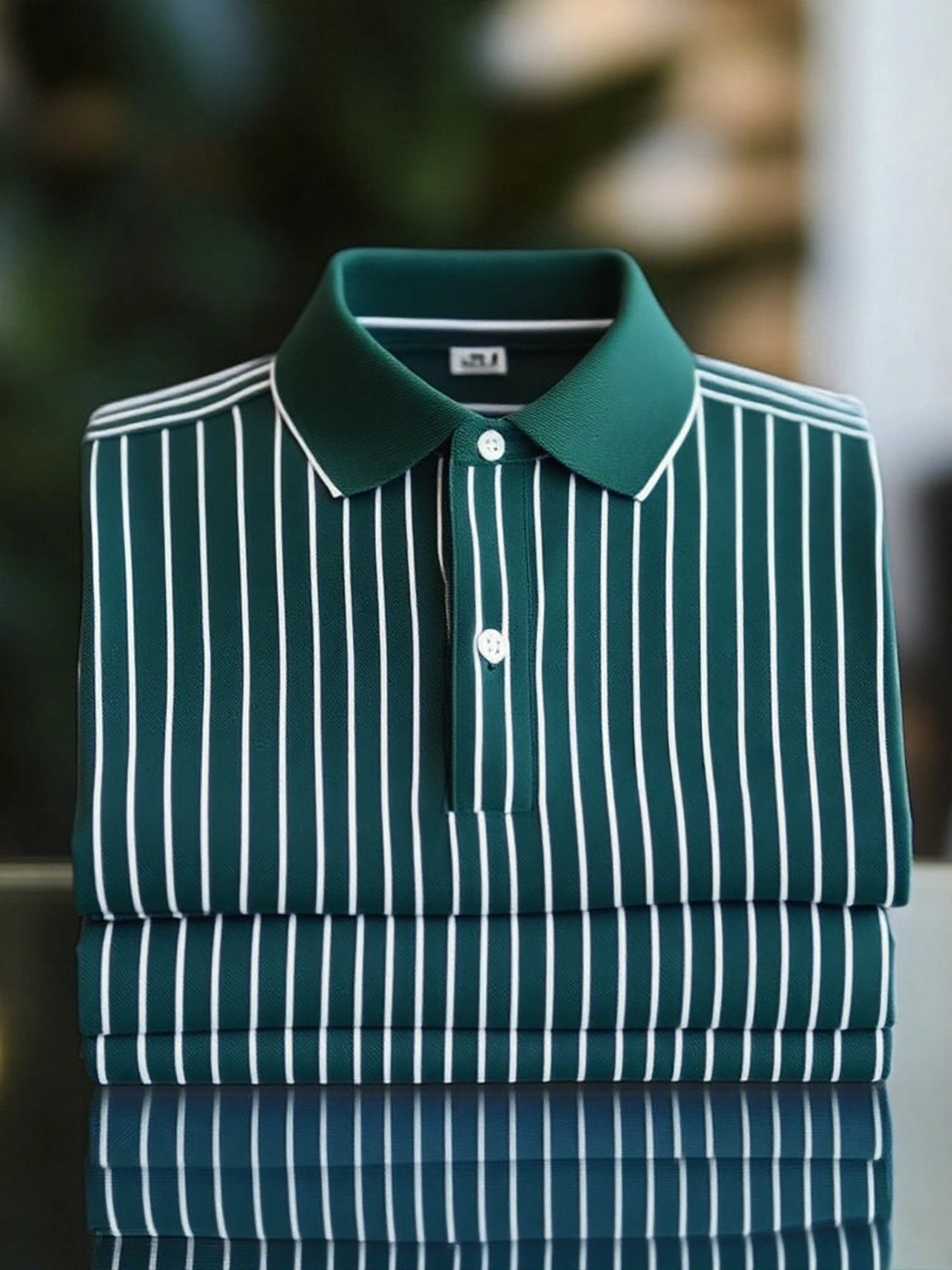 Men's Classic Business Short Sleeve Polo Shirt Polyester Striped Loose Fit