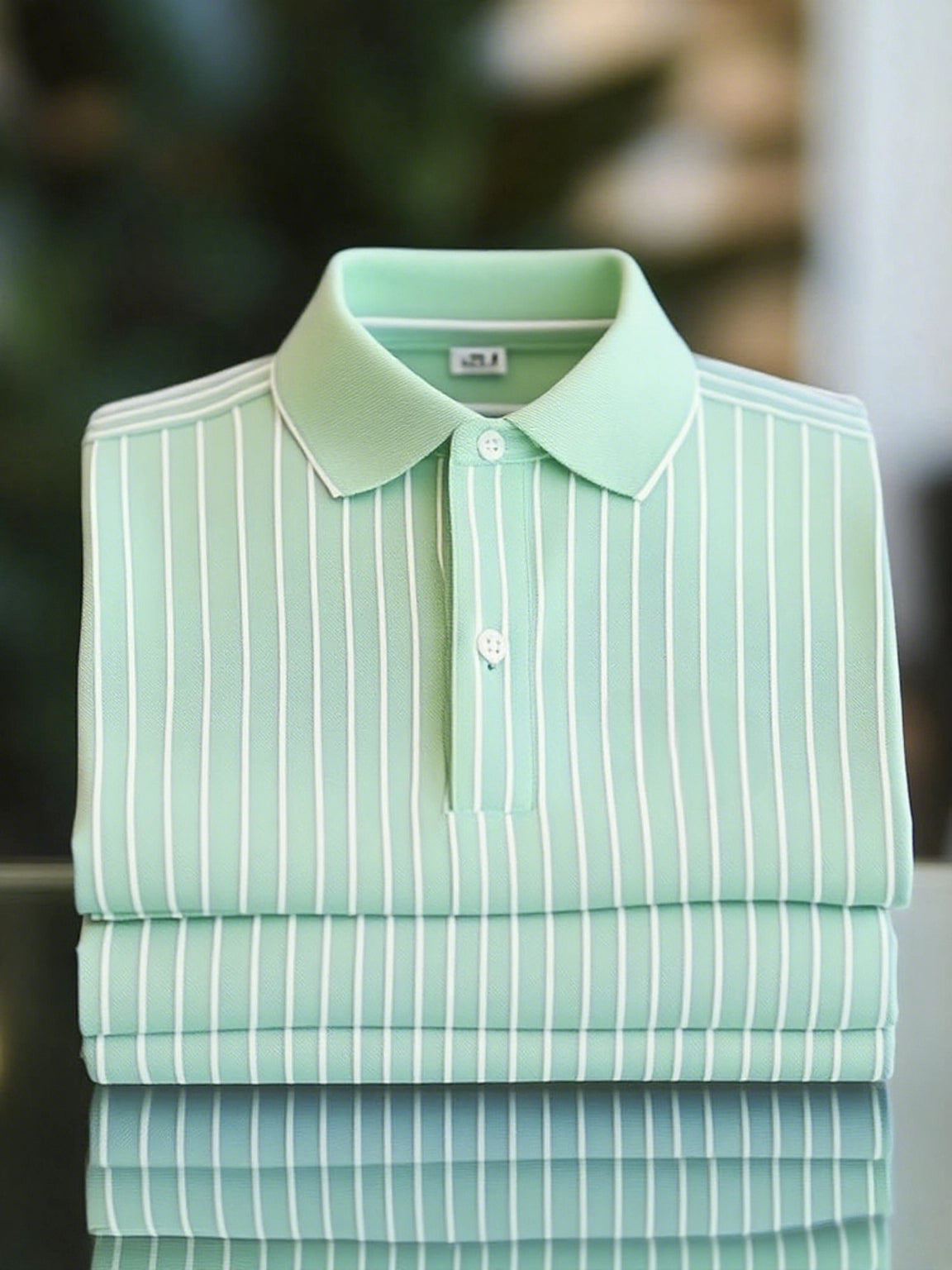 Men's Classic Business Short Sleeve Polo Shirt Polyester Striped Loose Fit