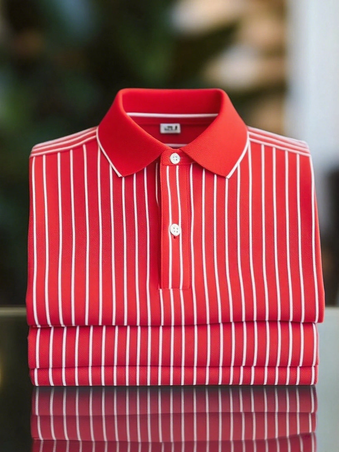 Men's Classic Business Short Sleeve Polo Shirt Polyester Striped Loose Fit