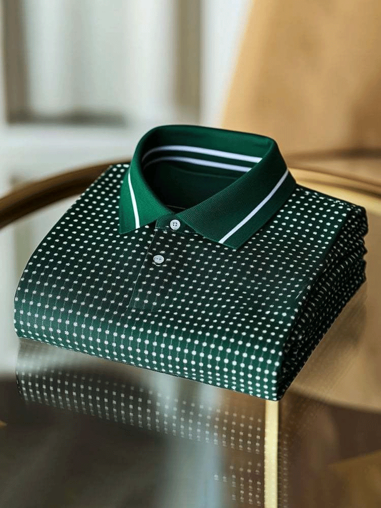 Men's Classic Business Plaid Polyester Short Sleeve Polo Shirt